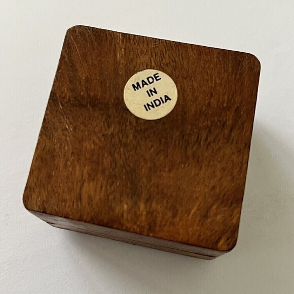 Wooden Inlay Flower Box Leaves Ring Holder Square Small Boho Trinket India Art - Picture 6 of 11